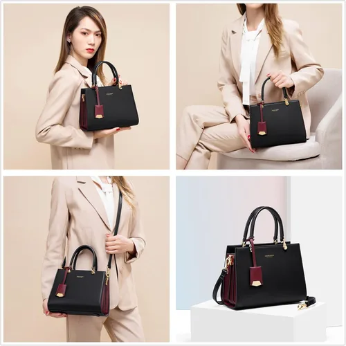 Vista 2 de Cnoles Bolso de mano de cuero de vaca para mujer, bolso de mano mediano con asa para mujer