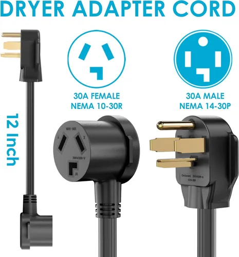Vista 4 de CircleCord Cable adaptador de secadora de 3 clavijas a 4 clavijas, secadora 3P más antigua a casa 4P más nueva, cable de conversión de secadora NEMA