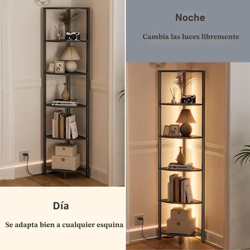 Vista 8 de Furnulem Estante esquinero de 6 niveles con luz LED, organizador de estante de pie de 67.5 pulgadas de alto, estantería estrecha negra con estante
