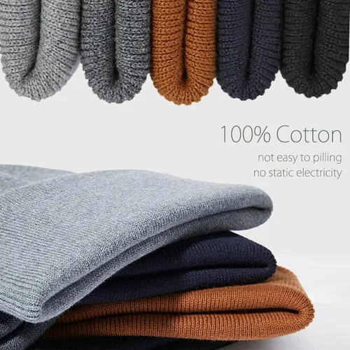 Vista 7 de Gorro de punto 100% de algodón para mujeres y hombres, gorro de invierno holgado con puños para mujer, gorro de esquí cálido