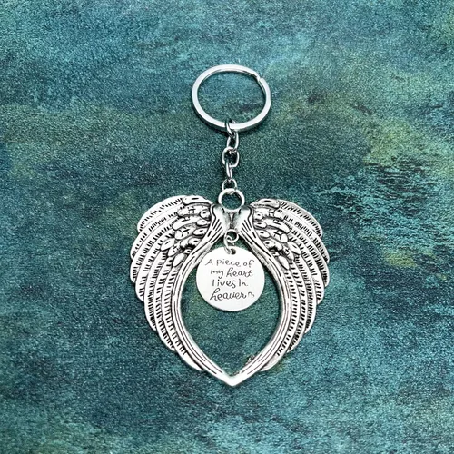 Vista 5 de PHAETON 14PCS Silver Angel Wings Charms Keychain Key Ring for Memorial Keyring Religious Gifts Memorial Decorations