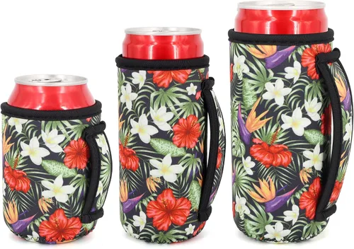 Vista 38 de 3 Pack de fundas aisladas reutilizables de neopreno con asa para soda, bebida energética, refresco, cerveza, seltzer duro, fundas para latas de 12