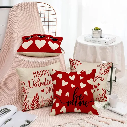 Vista 6 de Fahrendom Juego de 4 fundas de almohada decorativas con diseño de corazones de amor para el día de San Valentín, 20 x 20 pulgadas, diseño de flechas