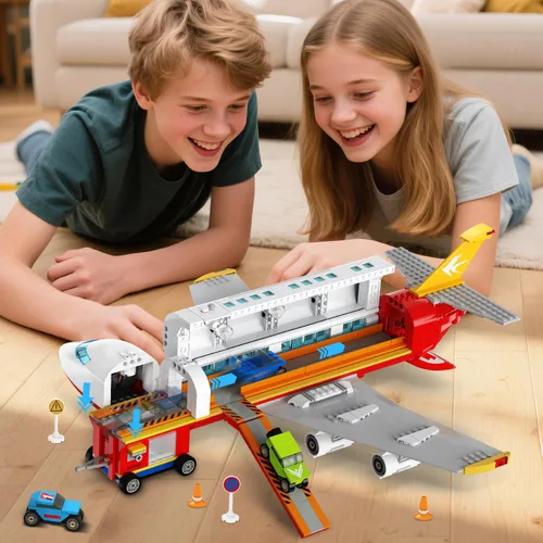 Vista 7 de HOGOKIDS Juego de construcción de avión urbano de 2 estilos con luz LED, bloques de construcción de aviones, interruptor de carga de pasajeros