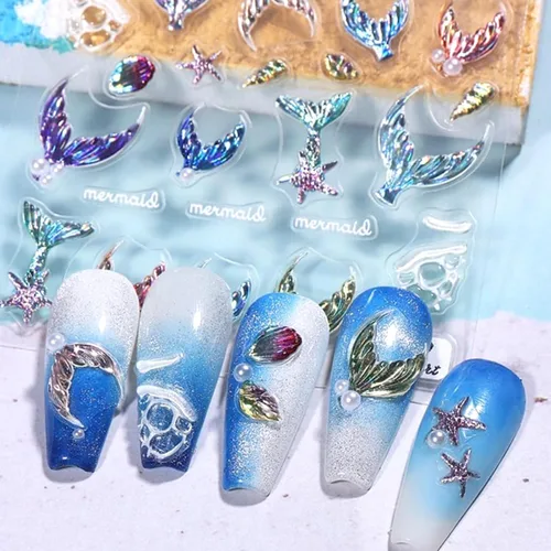 Vista 28 de 8 hojas de calcomanías de arte de uñas de conejo de Pascua, 3D, autoadhesivas, accesorios de arte de uñas, caricaturas, conejos, animales Colorido -1