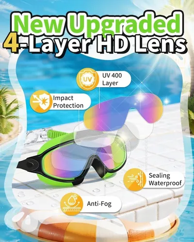 Vista 3 de Paquete de 2 gafas de natación antivaho, anti-UV, visión amplia, sin fugas, para niños de 3 a 15 años con tapones para los oídos