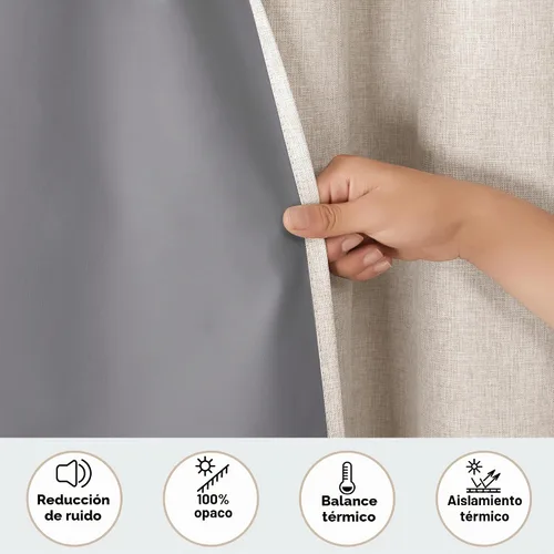 Vista 2 de Deconovo Cortinas opacas de lino extra anchas para ventana, 100% bloqueo de luz total, cortinas gruesas para puertas correderas, cortinas térmicas