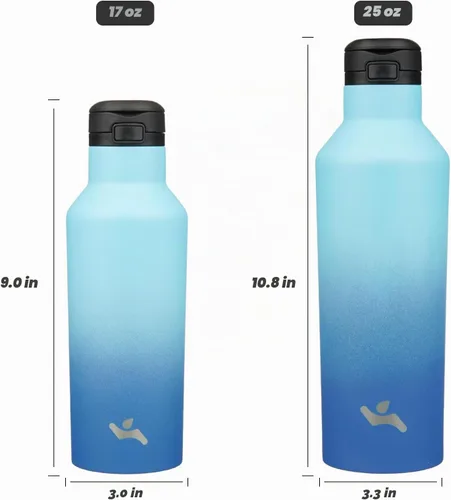 Vista 5 de Botella de agua aislada con pajilla, 25 onzas de doble pared de acero inoxidable al vacío con 2 tapas, cielo
