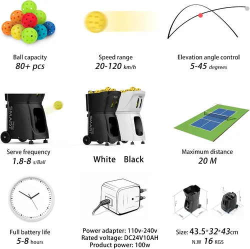 Vista 3 de Máquina de pickleball PP SMART PRO, lanzador automático profesional de bolas con aplicación y control remoto, capacidad de más de 80 bolas