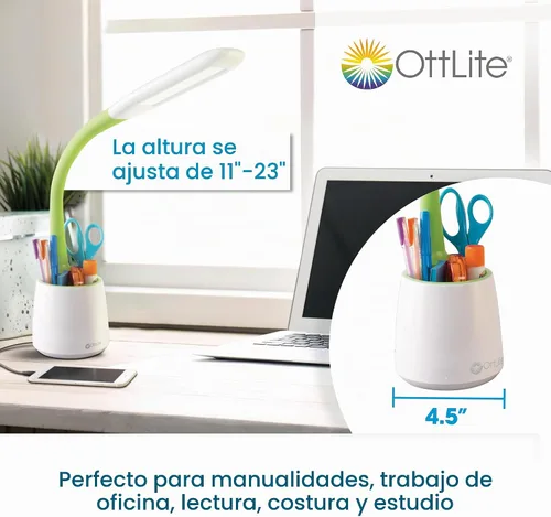 Vista 5 de OttLite Organiza la lámpara de escritorio LED con puerto de carga USB, ajustable, luz de escritorio con almacenamiento, multicolor