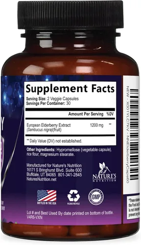 Vista 9 de Extracto de fruta de saúco europeo de 1200 mg por porción cápsulas – Sambucus apoyo inmunológico con extracto concentrado de saúco negro de sambucus