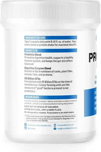 Vista 2 de Suplemento probiótico ProbioticX para mujeres y hombres por NutraOne - Probióticos para la salud digestiva y el apoyo inmunológico* (30 cápsulas)