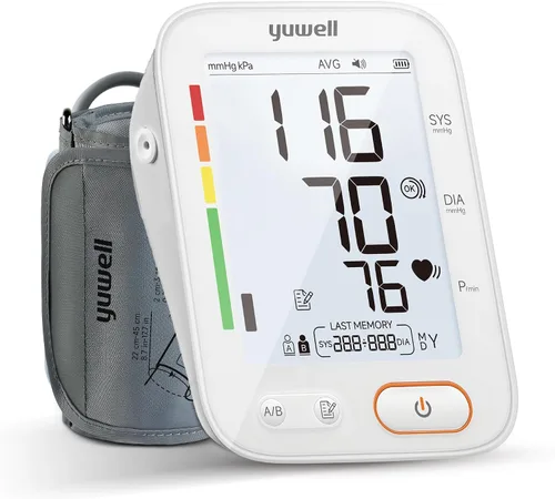 Vista 8 de yuwell Monitor de presión arterial del brazo superior Grado médico, máquina BP para uso doméstico 2 usuarios, lecturas de 99 x 2, manguito