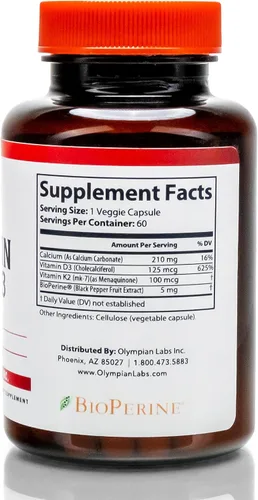 Vista 3 de Olympian Labs Vitamina K2 + D3, 60 porciones, apoya el sistema inmunológico, apoyo óseo y cardíaco, 60 cápsulas veganas