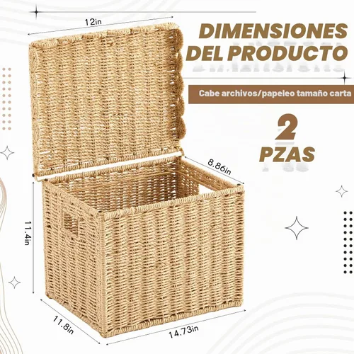 Vista 2 de Jingmore Paquete de 2 cajas de almacenamiento de archivos, cestas