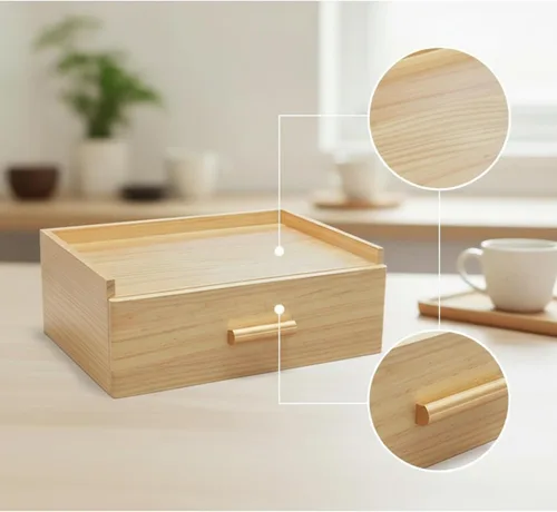 Vista 4 de Multi Compartment Organizer Wooden Tea Organizer Storage Box Desktop Drawer Tray Tea Box With Drawer Wood Suitable for tea lovers’ counters home