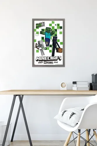 Vista 6 de Trends International Minecraft: 15th Anniversary - Póster de pared de comportamiento hostil, 22.4 pulgadas de largo x 14.7 W, versión enmarcada