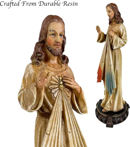 Vista 4 de Urbalabs Estatua de Jesucristo Santos Católicos Estatuas Religiosas Figuras religiosas 13 pulgadas Estatua del Sagrado Corazón de Jesús Crucificado