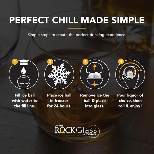 Vista 7 de Final Touch On The Rock Glass con molde de bola de hielo y jigger de medición, eleva tu experiencia de whisky, whisky y bourbon Movimiento