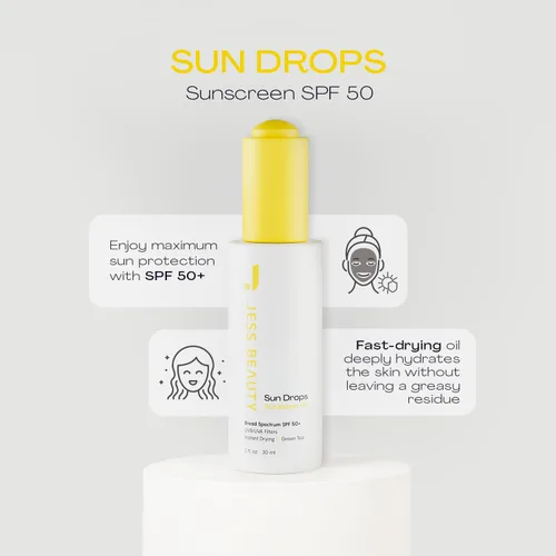 Vista 2 de JESS BEAUTY Protector solar facial Sun Drops SPF 50 Aceite para el cuidado de la piel con Camellia Sinensis y Squalane Cuidado de la piel