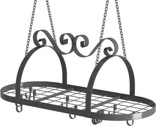 Vista 12 de Estante hexagonal para ollas de techo con 15 ganchos, 34 pulgadas de metal para colgar ollas y sartenes para colgar en el techo, perchas para ollas