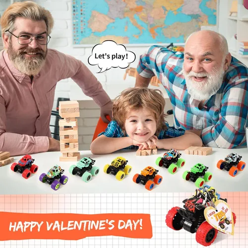 Vista 7 de Juego de 12 tarjetas de regalo de autos de carreras de fundición a presión para el día de San Valentín para estudiantes, camiones accionados por