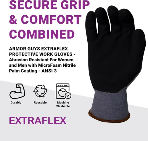Vista 5 de Armor Guys 04-001 Guantes de trabajo ExtraFlex, abrasión ANSI 3, grandes 12 pares (L)