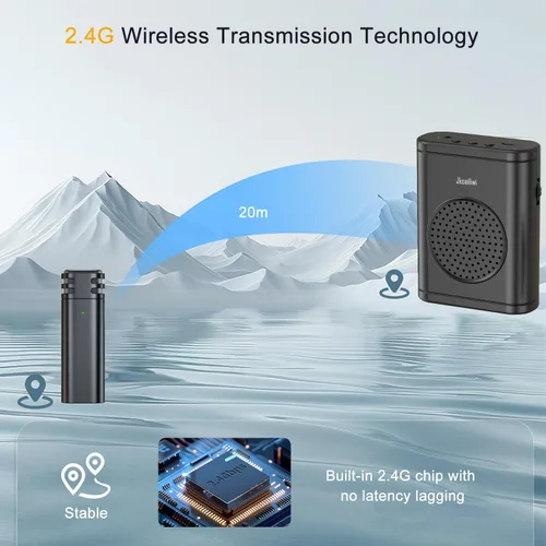 Vista 5 de Amplificador de voz con micrófono inalámbrico de solapa con clip, [Bluetooth 5.3] Micrófono para profesor para aula, Sistema PA de altavoz mini