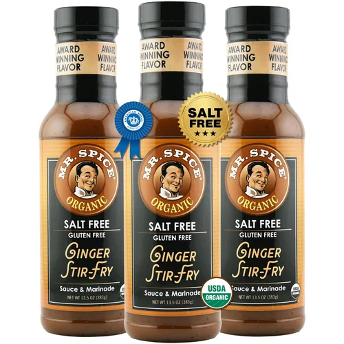 Vista 7 de Mr. Spice Salsa orgánica de jengibre para saltear, sin sal (0 mg/porción), sin gluten, salsas bajas en sodio para marinada, wok y freidora de aire