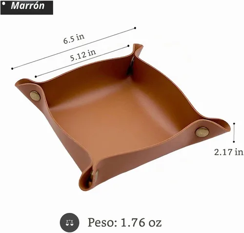 Vista 2 de Bandeja de valet, bandeja EDC Catchall para llaves, relojes, joyas, monedas y billetera, organizador de escritorio (marrón-S)