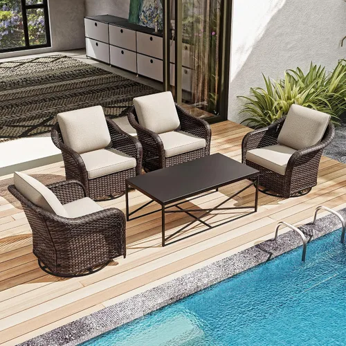 Vista 57 de Sofá de patio al aire libre de 2 plazas con mimbre de PE tejido a mano Beige