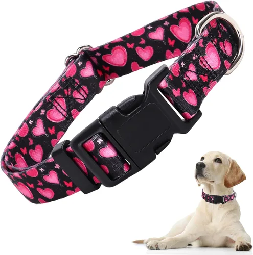 Vista 21 de Lindo collar de perro con patrones de flores verdes para perros machos y hembras, collares ajustables y cómodos para perros XS, pequeños, medianos