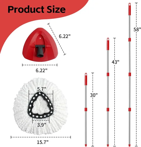 Vista 3 de ANREKEYH Cabezal de repuesto para trapeador giratorio, base, mango compatible con la mopa giratoria de microfibra O Cedar EasyWring, 2 cabezales