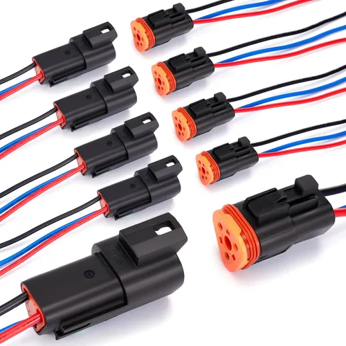 Vista 11 de 5 pares de conectores DT de 2 pines, impermeables, conectores eléctricos automotrices Deutsch, macho y hembra, con cable de 16 AWG, para automóvil