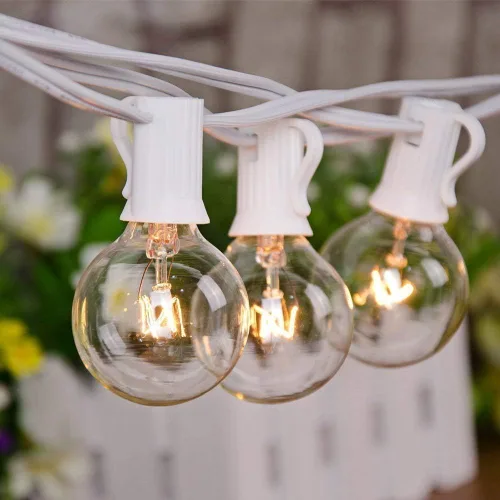 Vista 13 de Luces de Cadena Blancas para Exteriores de 50 Pies con 20 Bombillas Transparentes, Luces de Cadena de Patio Globo G40 para Interiores/Exteriores