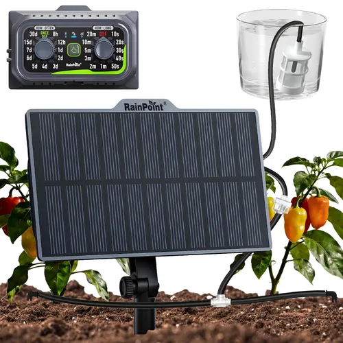 Vista 8 de RAINPOINT Kit de riego automático solar compacto programable para plantas, funciona con interior y exterior, bomba de riego por goteo de riego
