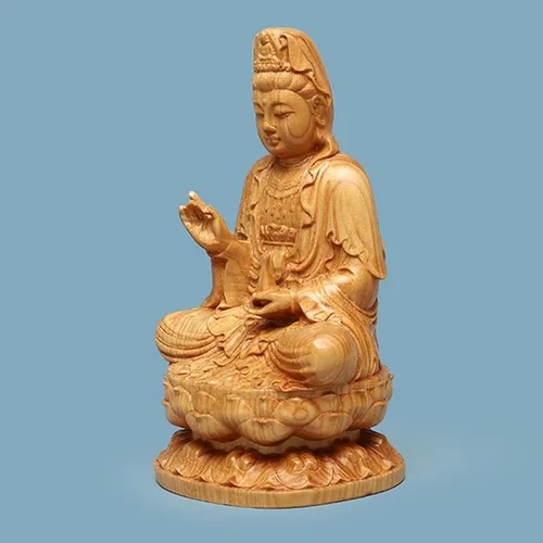 Vista 4 de Diosa de la Misericordia Guan yin Buda estatua en loto,Escultura Quan Yin para decoración de oficina en casa,Hermosa estatua de Buda Kuan Yin