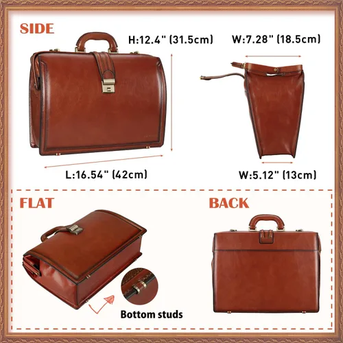 Vista 6 de Banuce Maletín vintage de cuero italiano de grano completo para hombres, 15.6 pulgadas, abogado legal, maletín para médico, bolsa de sujeción