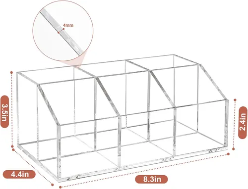 Vista 2 de Organizador de brochas de maquillaje transparente de acrílico con 6 ranuras para cosméticos, organizador de almacenamiento para encimera de tocador
