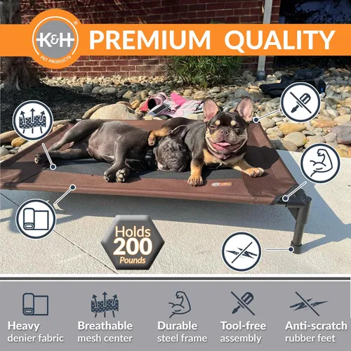 Vista 2 de K&H PET PRODUCTS - Cuna elevada para mascotas con centro de malla, varios tamaños Malla Chocolate/Negro