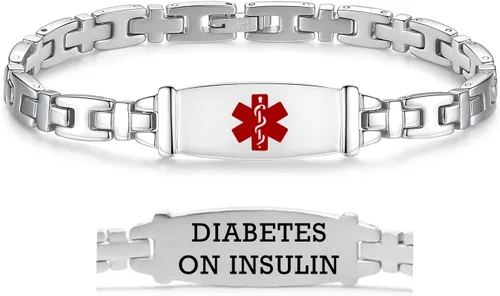 Vista 118 de LinnaLove Lady Medical Alert - Pulseras médicas de acero inoxidable para mujer, 7.5 pulgadas
