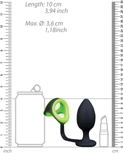 Vista 3 de Ouch GITD Plug W/CRing & BallStrap Grn OU726GLO