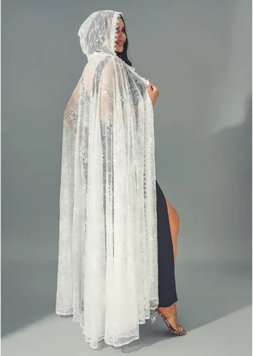 Vista 3 de Unicra Capa larga con capucha de encaje de longitud completa, capa larga para disfraz de Halloween, capa de fiesta de cosplay para mujer