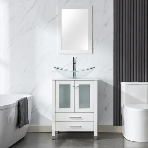 Vista 12 de LUCKWIND Combinación de tocador de baño de 24 pulgadas con lavabo, serie elegante con marco pintado, armario de almacenamiento de baño de dos