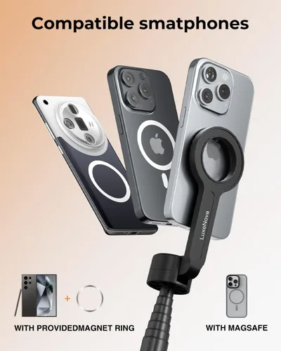 Vista 8 de Trípode magnético para selfie stick de 72 pulgadas para iPhone MagSafe, soporte de trípode extensible para teléfono con control remoto Bluetooth