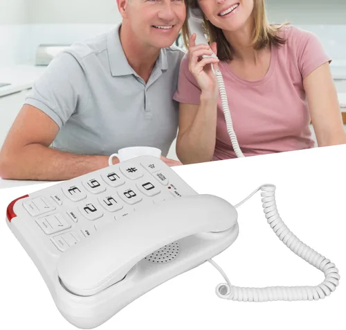 Vista 2 de Teléfono con cable grande, teléfono para personas mayores, 3 recuerdos individuales, teléfono fijo grande s ideal para la oficina en casa de ancianos