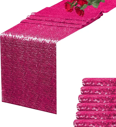 Vista 24 de Camino de mesa de lentejuelas negras de 12 x 72 pulgadas, paquete de 6 caminos de mesa con purpurina para decoración de fiestas, baby shower