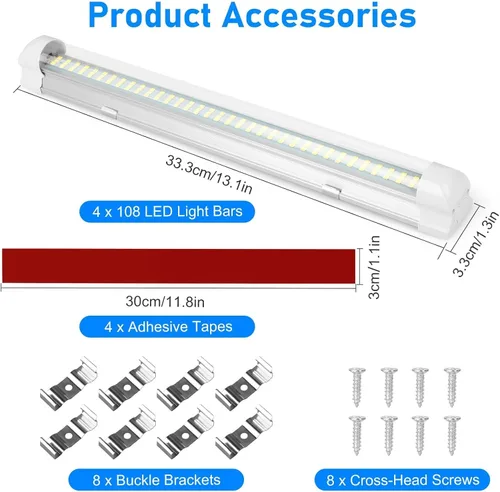 Vista 6 de Linkstyle 4PCS 12V LED barras de luz interior con interruptor para remolque