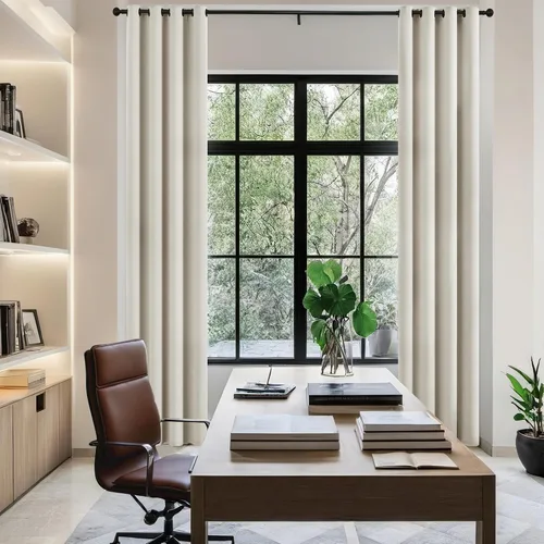 Vista 19 de mstexa Cortinas opacas beige para techo alto sala de estar, cortinas extralargas de lino sintético con ojales para cortinas de casa de 2 pisos