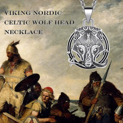 Vista 8 de LES OSEWA Collar de lobo vikingo de plata de ley 925, amuleto pagano nórdico tribal colgante Fenrir Talismán collar lobo celta joyería regalo